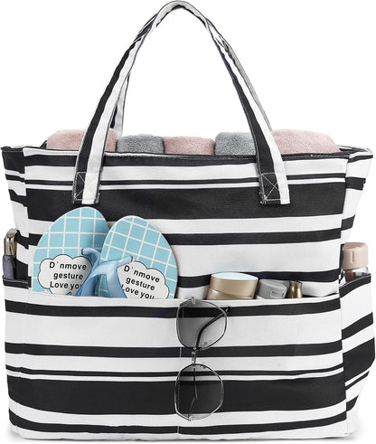 LEDAOU Large Beach Tote Bag Women Waterproof Sandproof Zipper Beach Tote Bag for Pool Gym Grocery Travel with Wet Pocket