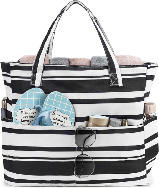 LEDAOU Large Beach Tote Bag Women Waterproof Sandproof Zipper Beach Tote Bag for Pool Gym Grocery Travel with Wet Pocket