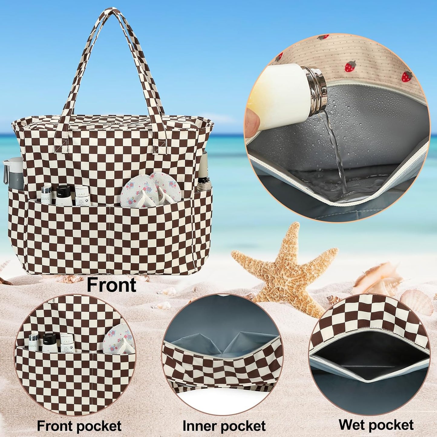 Waterproof Beach Tote Pool Bags for Women Ladies Extra Large Gym Tote Carry On Bag With Wet Compartment for Weekender Travel