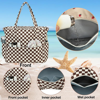 Waterproof Beach Tote Pool Bags for Women Ladies Extra Large Gym Tote Carry On Bag With Wet Compartment for Weekender Travel