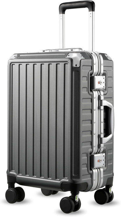 LUGGEX Carry On Luggage with Spinner Wheels, 20 Inch Aluminum Frame Zipperless Polycarbonate Hard Shell Suitcase, Charcoal Metallic