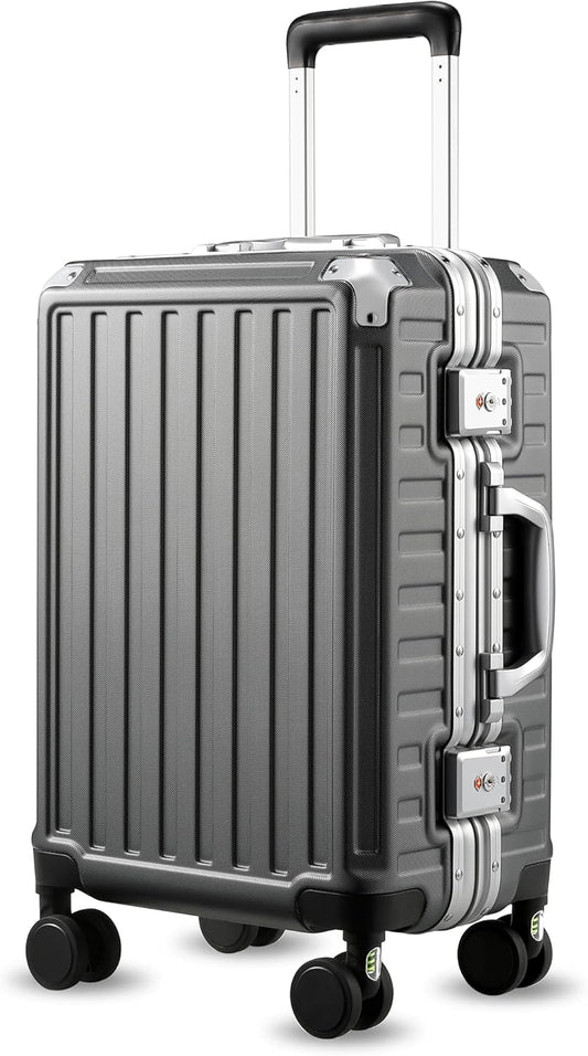 LUGGEX Carry On Luggage with Spinner Wheels, 20 Inch Aluminum Frame Zipperless Polycarbonate Hard Shell Suitcase, Charcoal Metallic