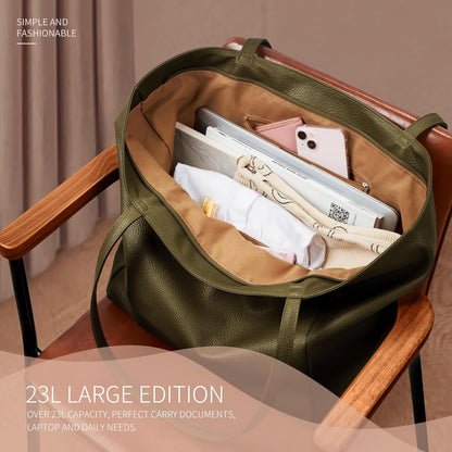 KALIDI Large Tote Bag Vegan Leather Casual Zipper Work Bag Weekender Hobo for Women 23L Oversize Shoulder Travel Purse