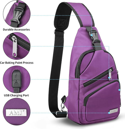 AMJ Crossbody Sling Bag Men Women, Casual Shoulder Backpack, Chest Daypack Satchel for Hiking Travel