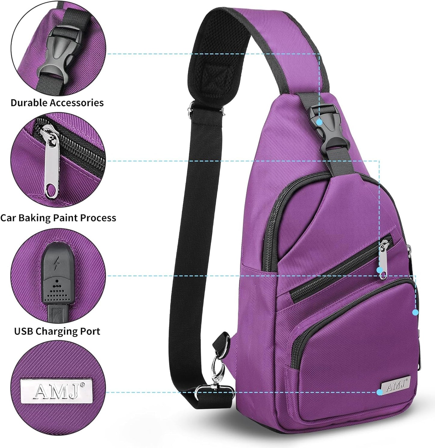 AMJ Crossbody Sling Bag Men Women, Casual Shoulder Backpack, Chest Daypack Satchel for Hiking Travel