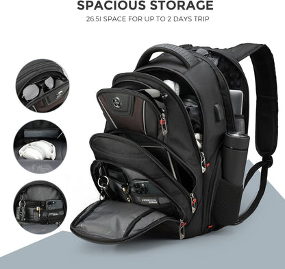 Swissdigital Design Men's Laptop Backpack for Man，Large Capacity Business Travel Backpack Black/Brown