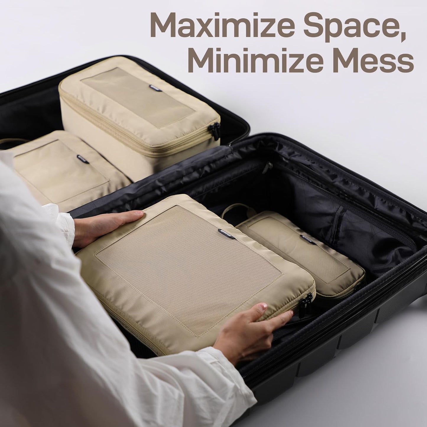 EPICKA TripCozy Compression Packing Cubes - 6 Set Durable Travel Organizer Bags with Mesh Top, Expandable Travel Accessories for Carry on, Luggage, Suitcase, Backpack (Khaki)