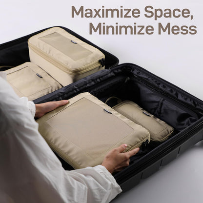 EPICKA TripCozy Compression Packing Cubes - 6 Set Durable Travel Organizer Bags with Mesh Top, Expandable Travel Accessories for Carry on, Luggage, Suitcase, Backpack (Khaki)