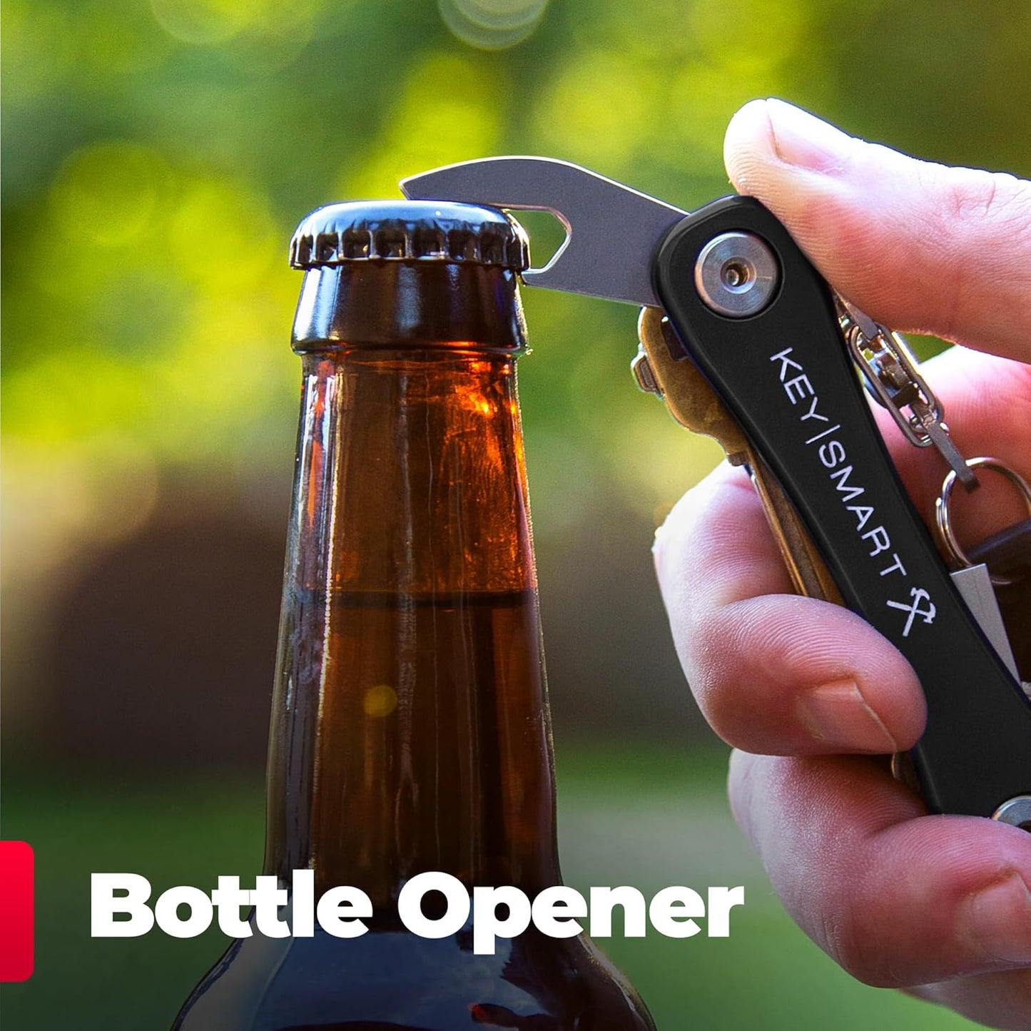 KeySmart Rugged - Multitool Key Holder for Keychain w/Bottle Opener and Pocket Clip, Organizer for Keys, EDC Keychains, Ring for Car Fobs Key Chains, Expandable (Up to 14 Keys, Black)