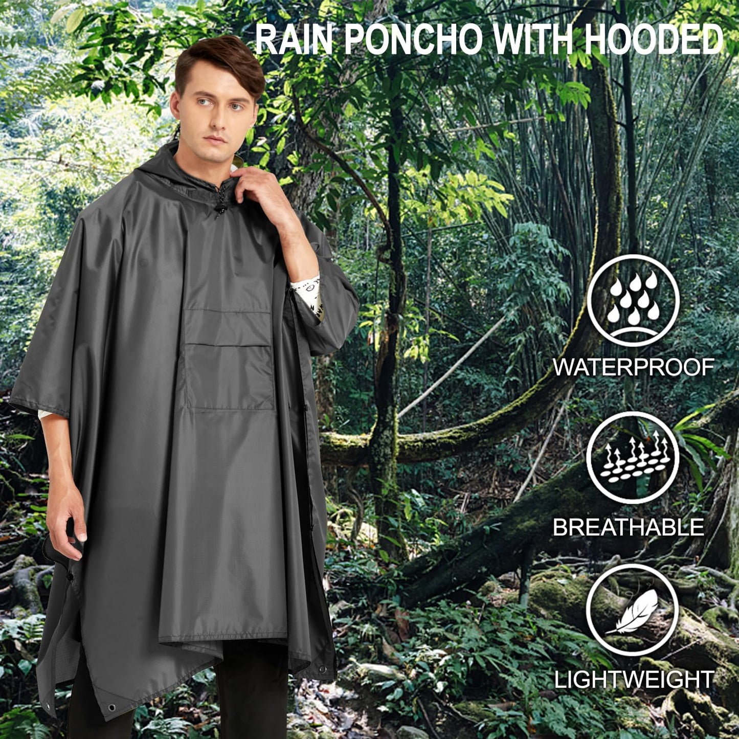 salamra Hooded Rain Poncho Waterproof Raincoat Jacket for Men/Women/Adults with Pocket