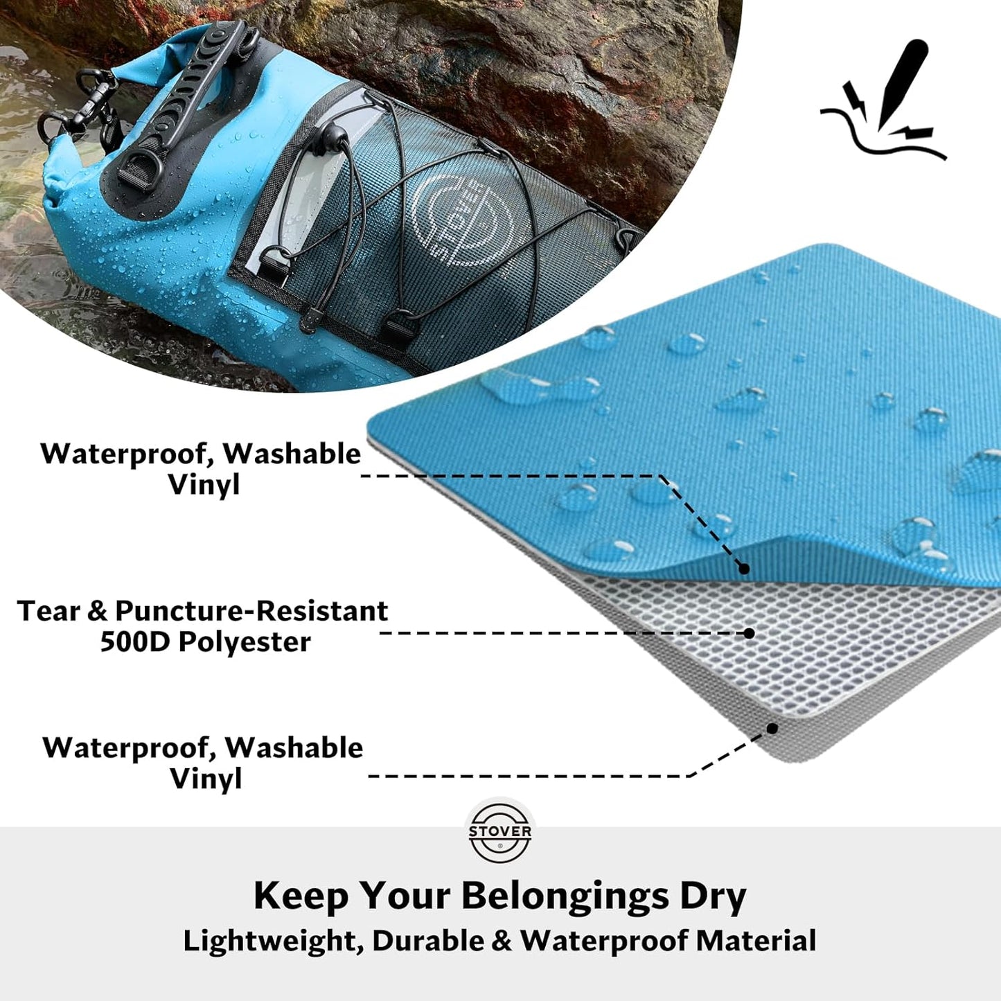 STOVER 5/10/25/30/40/55L Waterproof Backpack- Floating Dry Bag for Kayaking, Travel, Beach, Hiking, & Camping, Men/Women
