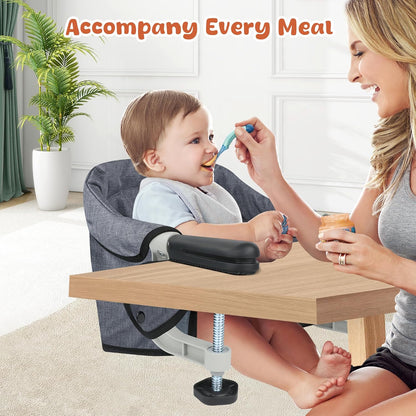 Hook On High Chair, Jozzve Baby High Chair, Portable High Chair for Travel, Foldable Fast Table Chair with Storage Bag, Baby Feeding Seat Clip On High Chair for Home and Travel (Grey)