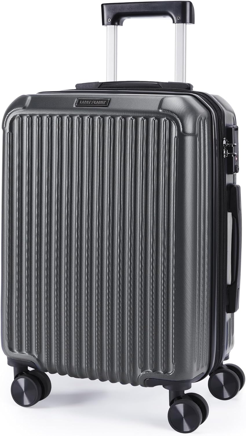 LIGHT FLIGHT Carry On Luggage 22x14x9 Airline Approved, Durable Hard Shell Carry On Suitcases with Wheels, Expandable Hardside Lightweight Travel Luggage with TSA Lock 20 Inch Carry on, Glacier Gray