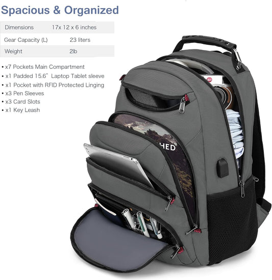 Boavan Laptop Backpack for men, 15.6 inch Laptop Bag with USB Port, Waterproof Travel Work Backpack Purse, Anti-Theft Teacher Nurse Doctor Casual Bookbags Office Business backpack，Grey