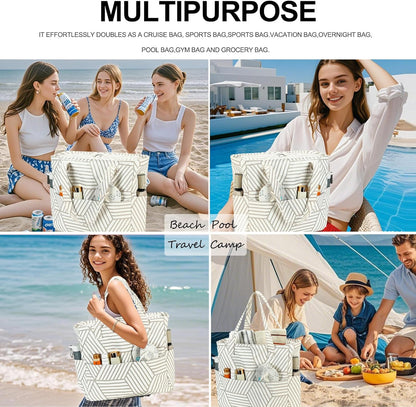 Waterproof Beach Tote Pool Bags for Women Ladies Extra Large Gym Tote Carry On Bag With Wet Compartment for Weekender Travel
