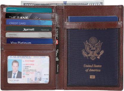 Polare Luxury RFID Blocking Leather Passport Holder Travel Wallet For Men and Women (Coffee with AirTag Slot)