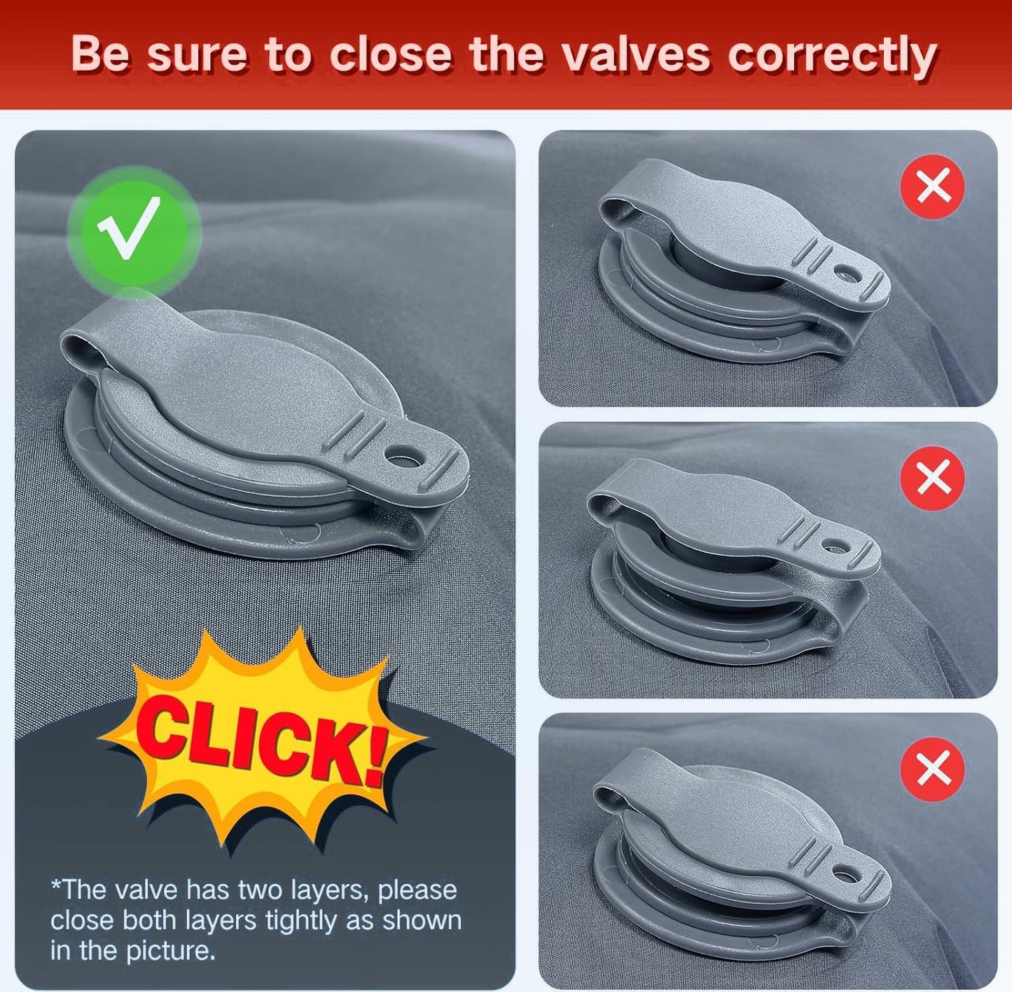 Double Sleeping Pad Camping, Self Inflating 6'' Extra-Thick 2 Person Pillow Built-in Foot Pump Waterproof Inflatable Sleeping Mat Backpacking, Tent, Hiking, Portable Camping Pad (Orange-Black)