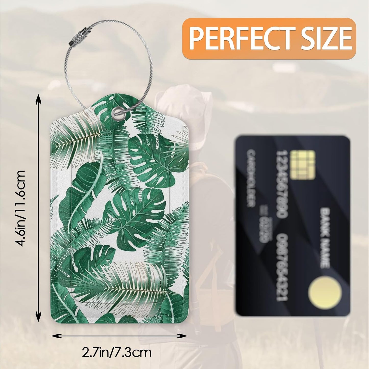 3 Pcs Luggage Tags for Suitcase,Tropical Palm Leaves and Flowers Luggage Tag Name Id Labels with Privacy Cover for Travel Backpack Women Men