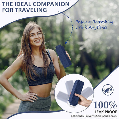 610ml Collapsible Water Bottles Upgrade Foldable Water Bottle BPA Free Reusable Lightweight LeakProof Silicone Water Bottles 20.6oz for Travel Hiking Office Camping Outdoor Sport Dark Blue