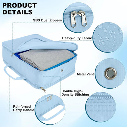 Compression Packing Cubes for Travel Essentials, 2 Pack Expandable Travel Cubes for Packing Bags Suitcase Organizer, Blue