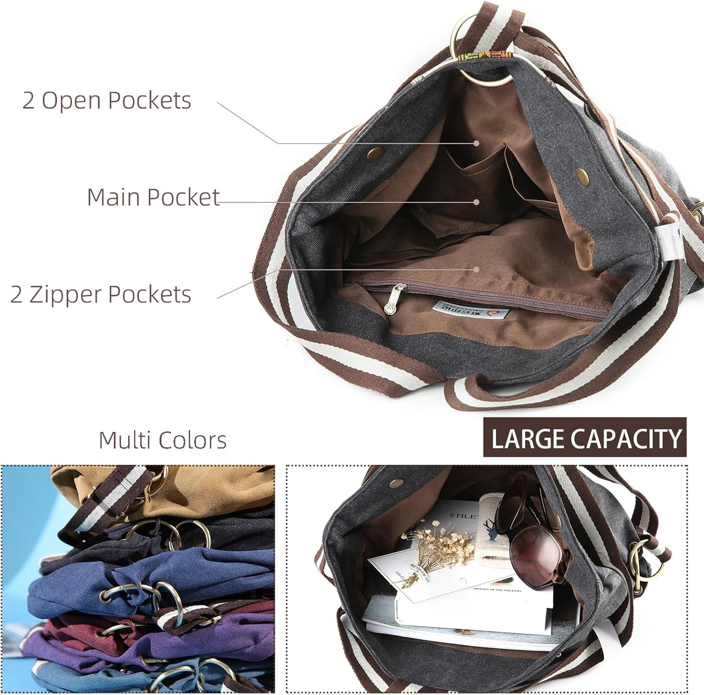 Goodhan WomCanvas Backpack Daypack Casual Shoulder Bag, Vintage Heavy-duty Anti-theft Travel Backpack(Grey Black)