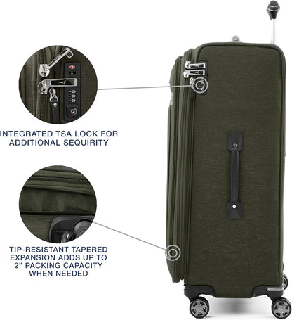 Travelpro Platinum Elite Softside Expandable Checked Luggage, 8 Wheel Spinner Large Suitcase, TSA Lock, Men and Women, Pilot Green, Checked Large 29-Inch
