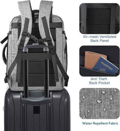 55L Carry On Backpack, Extra Large Travel Backpack for Men & Women, Expandable Big Capacity For Airplanes, Travel Gifts for Men Women, Fits 18.4 Inch Laptop, Luggage Suitcase Daypack Bag, Grey
