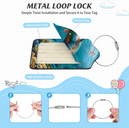 3 Pack Luggage Tag for Suitcase,Hawaiian Sea Turtle Leather Luggage Tags with Privacy Cover Name ID Label Identifiers Travel Bag Tags for Women Men Boys Girls