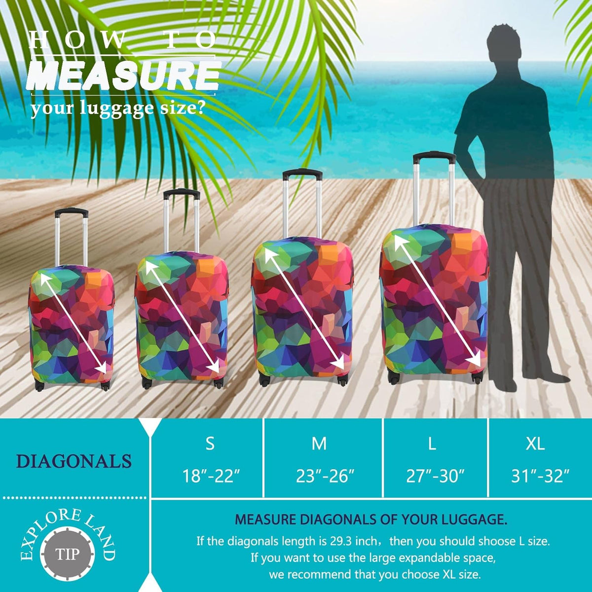 Explore Land Travel Luggage Cover Suitcase Protector Fits 23-26 Inch Case (Geometry, M)