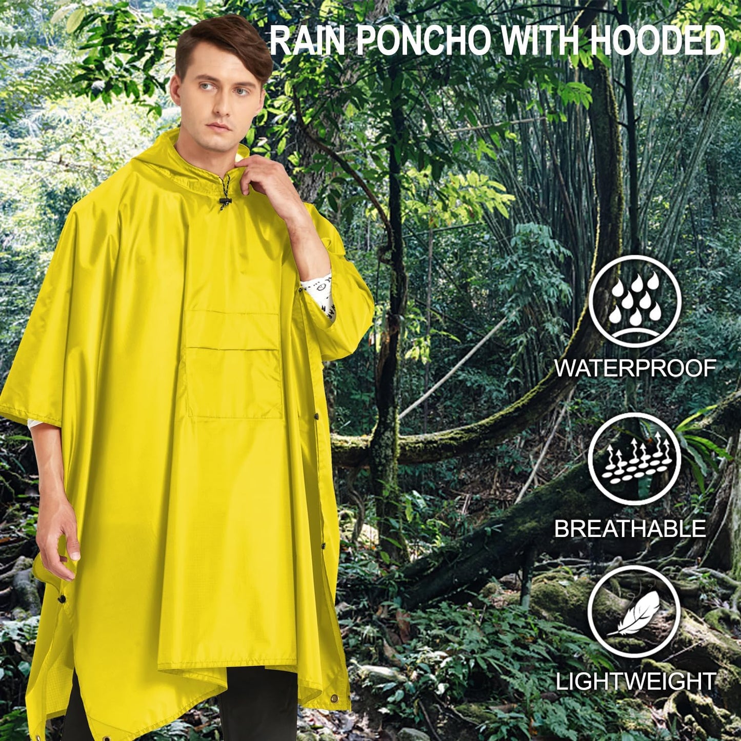 salamra Hooded Rain Poncho Waterproof Raincoat Jacket for Men/Women/Adults with Pocket