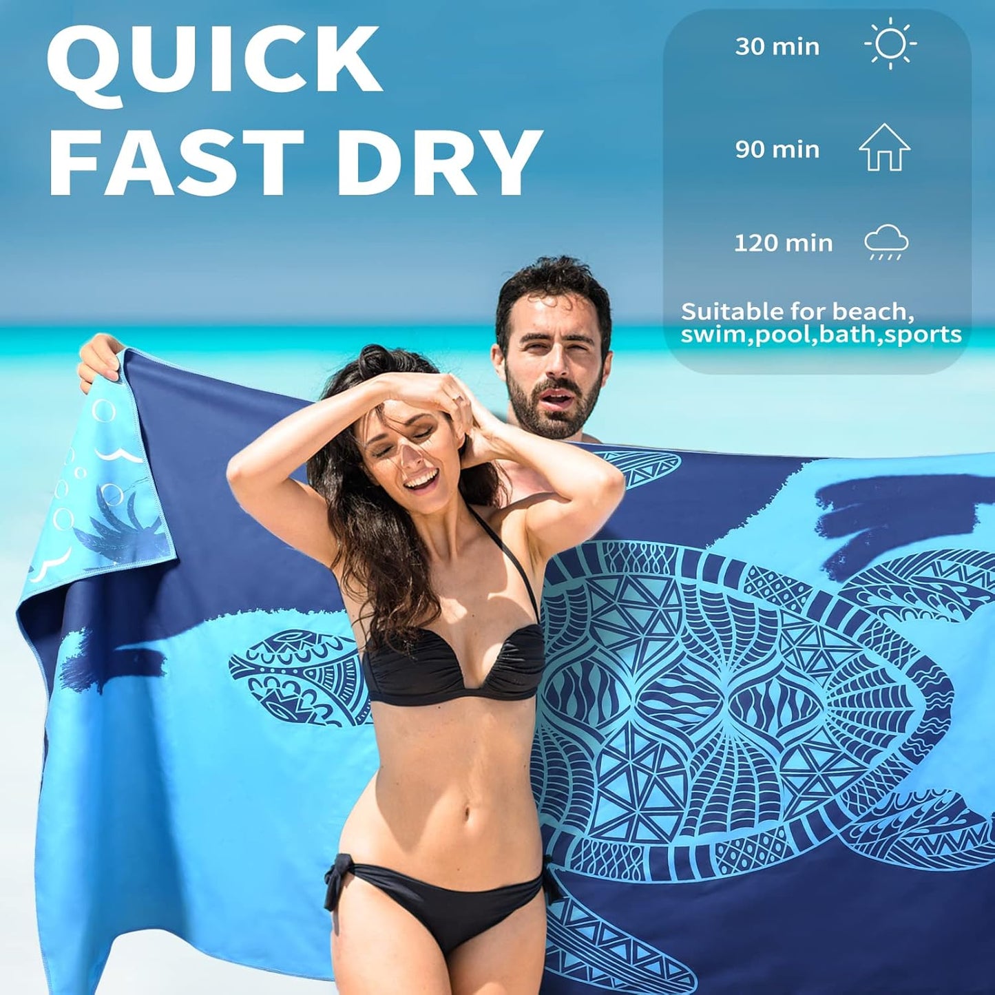 6 Pack Lightweight Thin Beach Towel Oversized 71"x32" Big Extra Large Microfiber Sand Free Towels for Adult Quick Dry Travel Camping Beach Accessories Gift Sea Turtle Mandala Tie Dye Stripe Laguna