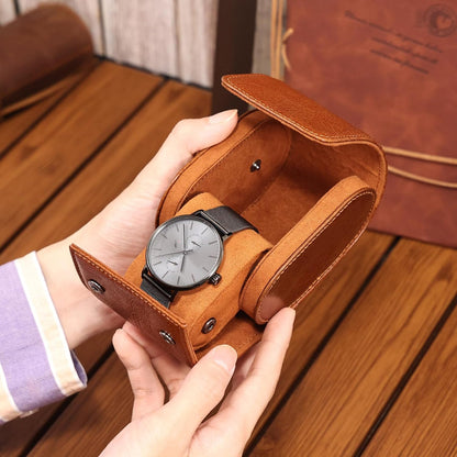 JOYIR Single Watch Roll for Travel | Genuine Leather Watch Pouch Case with Pillow | Portable Protective Sleeve for Men & Women | Ideal Gift for Watch Lovers, Father's Day