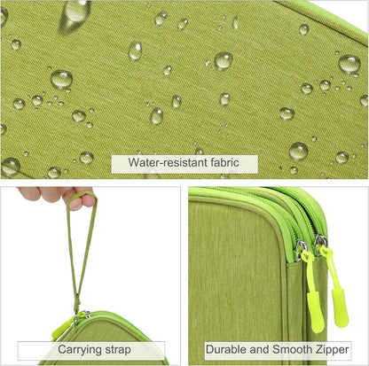 FYY Electronic Organizer, Travel Cable Organizer Bag Pouch Electronic Accessories Carry Case Portable Waterproof Double Layers Storage Bag for Cable, Cord, Charger, Phone, Earphone, Large Size, Green