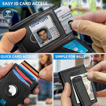 Airtag Wallet for Men,with Money Clip 10 Cards Metal Case Smart Slim Pop Up Credit Card Holder Flip with Magnetic Closure RFID Blocking wallet with Gift Box