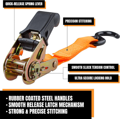 Cartman 1" x 15' Ratchet Tie Down up to 1500lbs 4pk in Carry Bag, with 18" Soft Loop Tie-Down Straps & 32" Bungee Cord