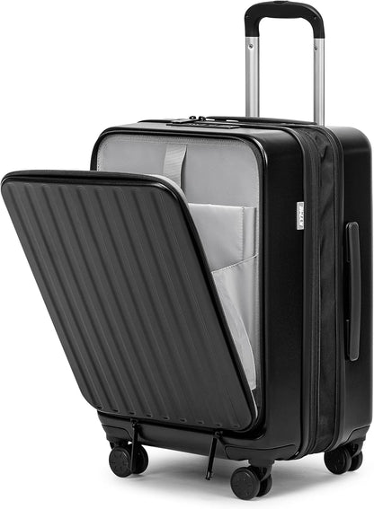 KYME Hardside Carry On Luggage Airline Approved with Laptop Compartment (Black, Carry-On 20 Inch)