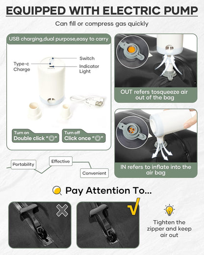 Vacuum Backpack Travel With Pump,Mochila De Viaje Compresion Al Vacio,Personal Item Travel Backpack With Vacuum System,Large Carry On Vacpack Backpacks For Women Men,Olive Green