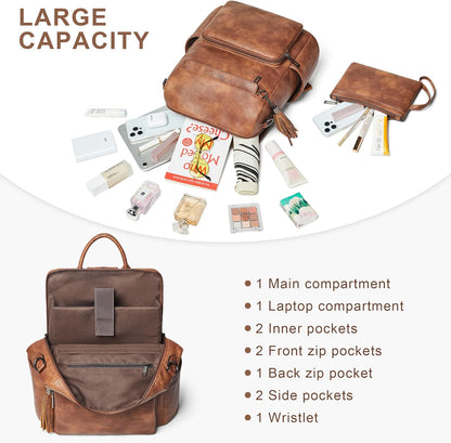 Shrrie Vegan Leather Laptop Backpack for Women 15.6 inch Work Backpack Fashion Travel Backpack Purse for Travel College Work