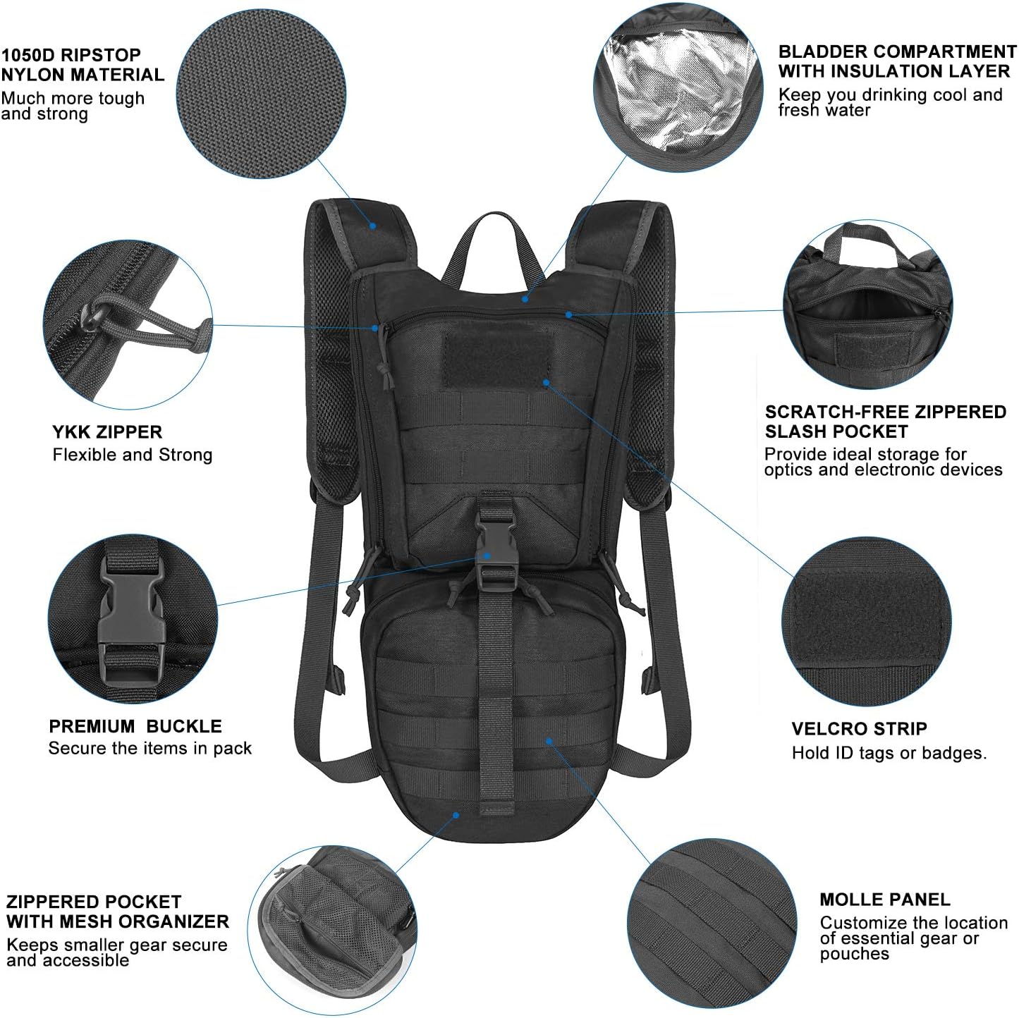 Unigear Tactical Hydration Packs Backpack 1050D with 3L Water Bladder, Thermal Insulation Pack Keeps Liquid Cool up to 4 Hours for Hiking, Cycling, Hunting and Climbing