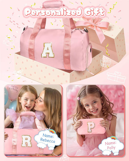 Christmas Gifts for Kids-Girl Gym Bag with Shoe Compartment, Kid Personalized Weekender Overnight Bags, Initial Travel Tote with Makeup Pouch, Graduation Gift for Girls (Letter Y)
