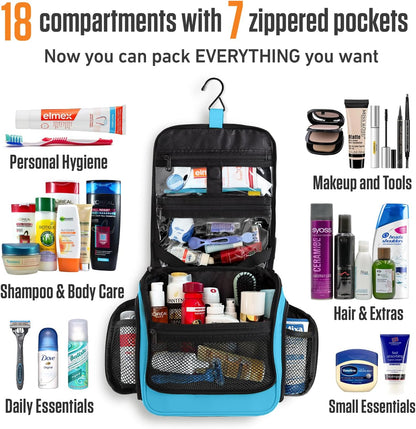 VENTURE 4TH Hanging Travel Toiletry Bag for Women & Men - Travel Organizer with Expandable Compartments & Removable Clear Pouch for Toiletries (Light Blue)