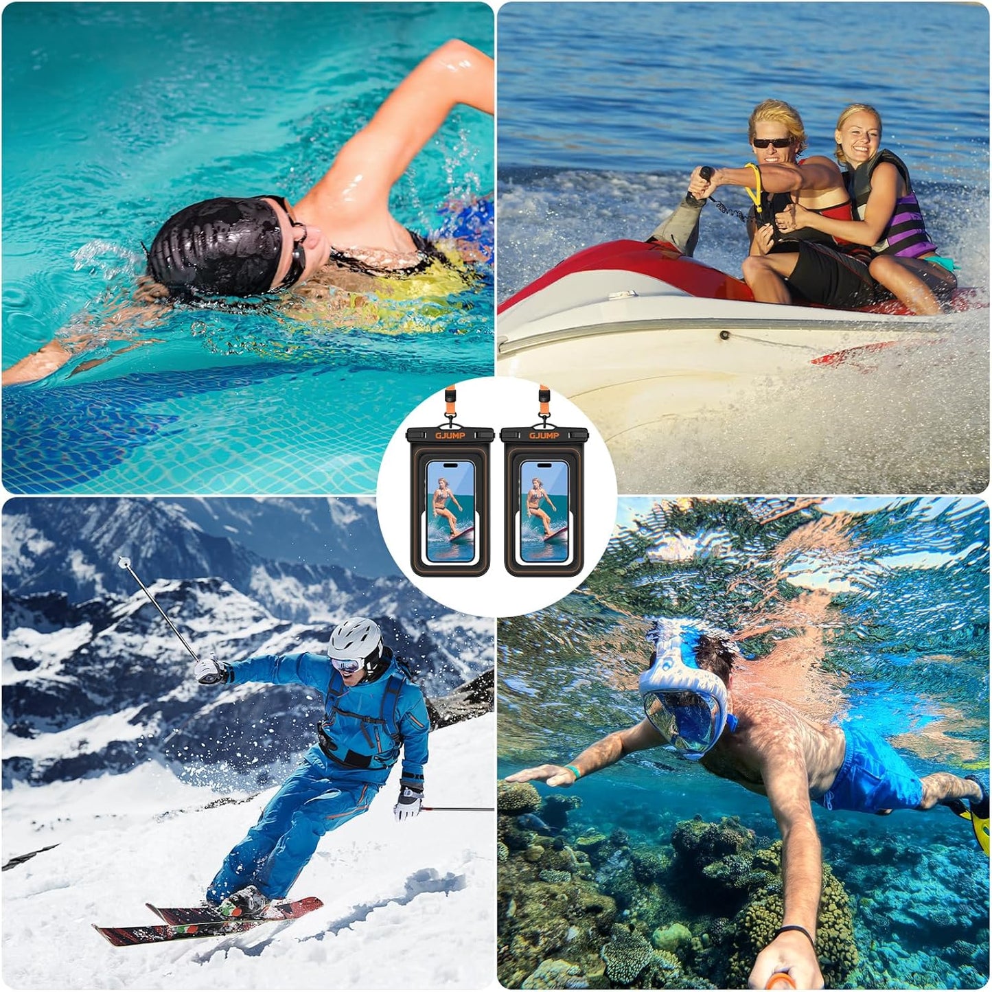 2 Pack Floating Waterproof Phone Pouch, Up to 8.3" IP68 Cellphone Dry Bag Compatible for iPhone 16 15 14 13 Pro Max Samsung Galaxy, Essential for Beach Cruise Ship (Orange*2)