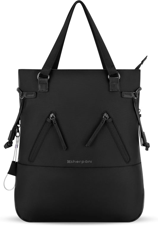 Sherpani Tempest, Anti Theft Convertible Backpack Tote, 14L Travel Backpack, Travel Gifts for Women, Handbags, RFID Protection, Metal Hardware, Fits 15” Laptop (No Sleeve) (Carbon)