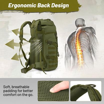 50L Tactical Backpack for Men and Women, Water-Resistant Molle Rucksack, Large Military Assault Pack for Hiking, Hunting, Camping, Gym & Outdoor Survival Green