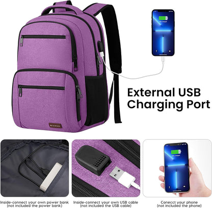 Backpack for Girls Women, School Backpack for Teen Boys, Lightweight Casual High School Bookbag, Daily-use Travel Laptop Backpack with USB Charging Port Fits 15.6 Inch Notebook