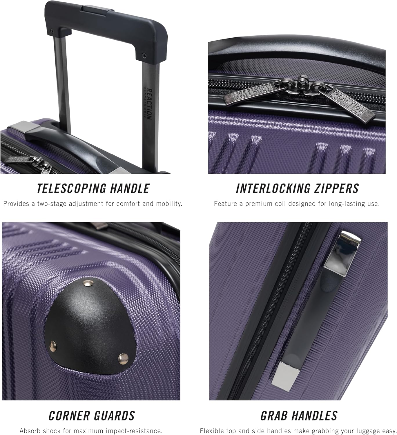 Kenneth Cole REACTION Out of Bounds Lightweight Hardshell 4-Wheel Spinner Luggage, Smokey Purple, 3-Piece Set (20", 24", & 28")