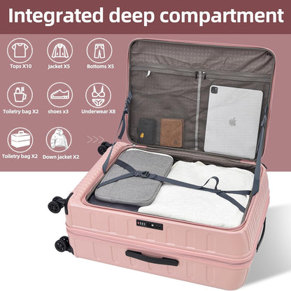 2 Pieces 20/29 Luggage Sets, 20 Inch Cabin Luggage with Front Pocket & 29 Inch Side Opening Suitcase, Ligthweight ABS+PC Hardshell, Pink