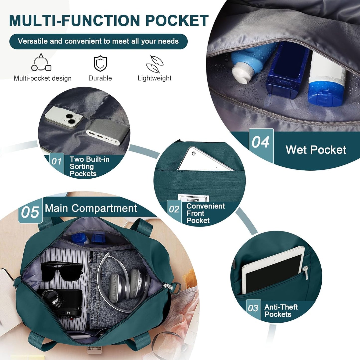 Travel Duffel Bag, Sports Tote Gym Bag, Shoulder Weekender Overnight Bag for Women