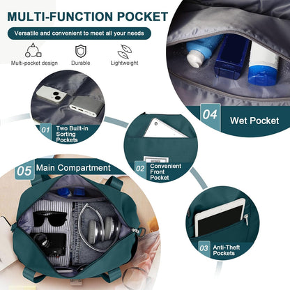 Travel Duffel Bag, Sports Tote Gym Bag, Shoulder Weekender Overnight Bag for Women