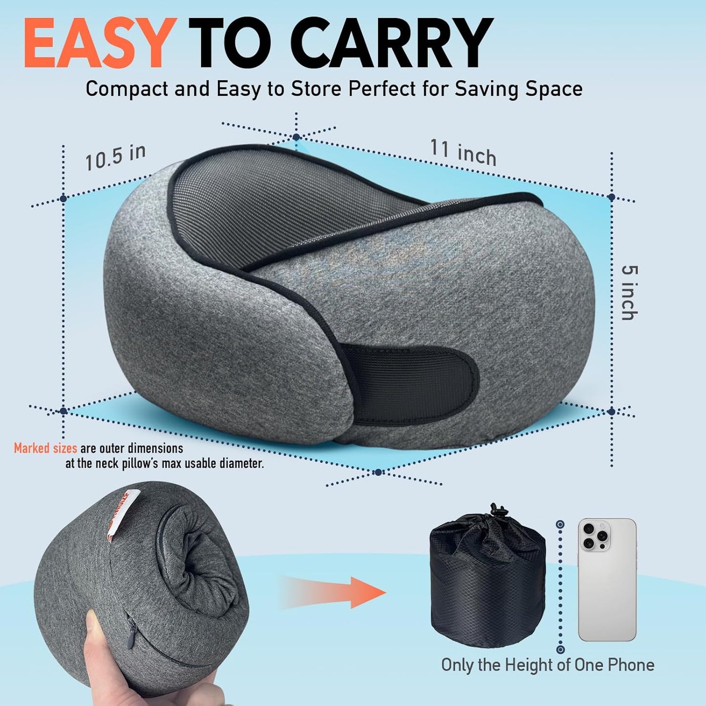 Travel Pillow | High-Density Memory Foam Pillow with 360° Surround Support. Ergonomically Designed. Ideal for Airplane Travel and Home Use.